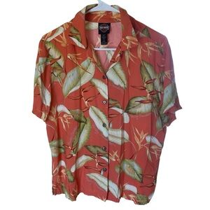 Harley Davidson Tori Richard Orange Hawaiian Tropical Resort‎  Shirt Floral L